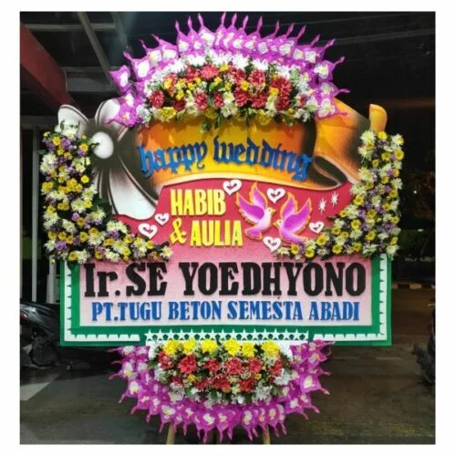 Bunga papan ucapan happy wedding